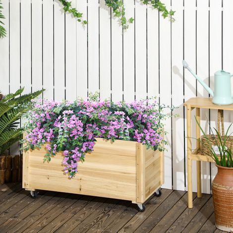 Jardinière surélevée à roulettes, en épicéa, dimensions 89 cm (L) x 48 cm (l) x 47 cm (H), bois naturel (1/5)