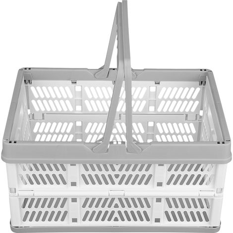 Panier de rangement pliable pour vêtements et linge avec poignées, idéal pour la cuisine et la chambre, blanc et gris. (1/5)