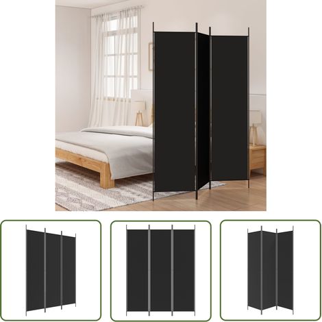 The Living Store 3-tlg. Paravent Schwarz 150x200 cm Stoff - Paravent - Raumteiler - Trennwand - Zimmerteilung - Sichtschutz (1/5)
