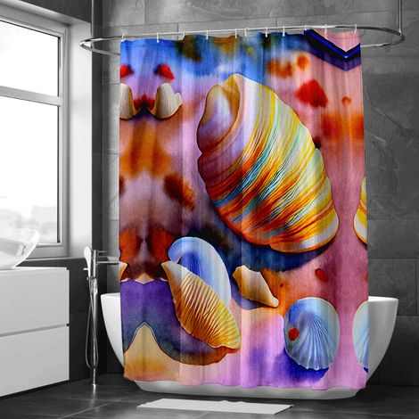 Rideau de douche motif coraux et dauphins stylisés, rideau salle de bain imperméable, 90x180 cm (1/5)