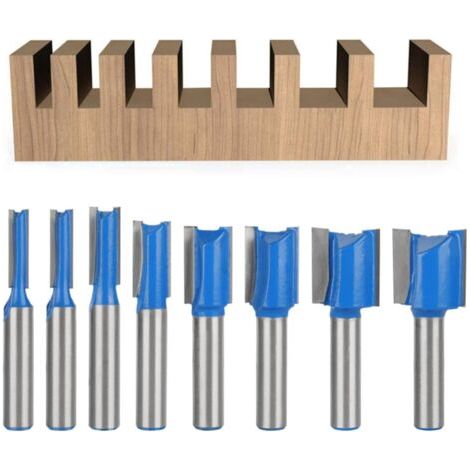 Lot de 8 fraises droites à tige de 8 mm - Double cannelure - Pour outils de menuiserie - 5 mm, 6 mm, 8 mm, 10 mm, 12 mm, 14 mm, 18 mm, 20 mm (1/4)