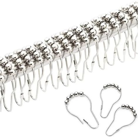 Crochets/anneaux de rideau de douche en acier inoxydable, avec roulements à billes pour un glissement en douceur, chromés, à motifs (1/5)