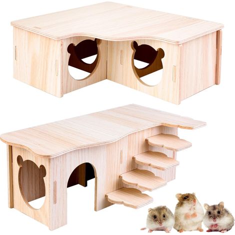 Set of 2 Wooden Guinea Pig House, Hamster House, Guinea Pig House, Hamster House for Gerbils, Guinea Pig House, Rodent House for Gerbils, Guinea Pig (1/5)