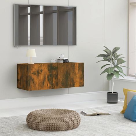 Meuble TV - Armoire de TV Banc TV pour Salon Chêne fumé 80x30x30 cm Bois d'ingénierie -FR46208 (1/5)