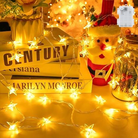 Battery Operated String Lights Outdoor Indoor 6M 40 LED Warm White with 6H Timer IP65 Waterproof for Christmas Tree Kids Room Christmas Decoration (1/5)