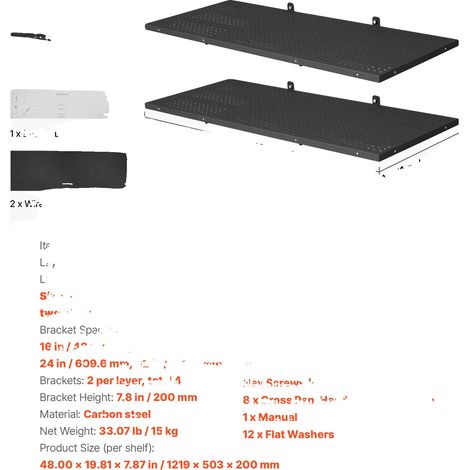 Wandgaragenregale, langlebige Stahlkonstruktion, verstellbare Installation, 20x48inch (1/2)