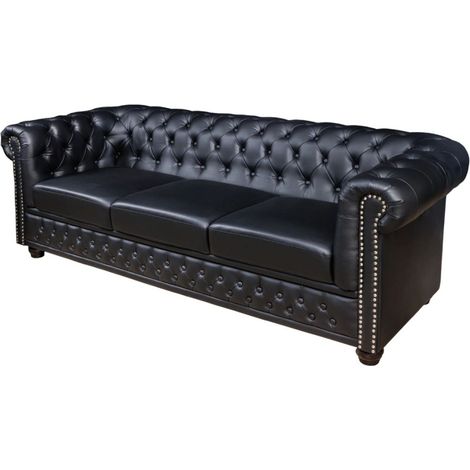 Divano dritto EDGAR - Nero lucido - 3 posti - Similpelle stile barocco