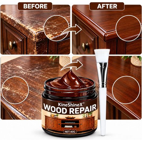 KineShineX Holzkratzerreparaturpaste 40 g für Möbel, Schreibtische, Schränke, Türen – Repariert Beulen, Verblassen und Kratzer (1/5)