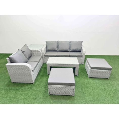 Fimous 7 Seater PE Rattan Wicker Garden Furniture Patio Conservatory Sofa Set with Oblong Coffee Table 3 Seater Sofa Love Sofa 2 Big Footstool Side Table (1/4)