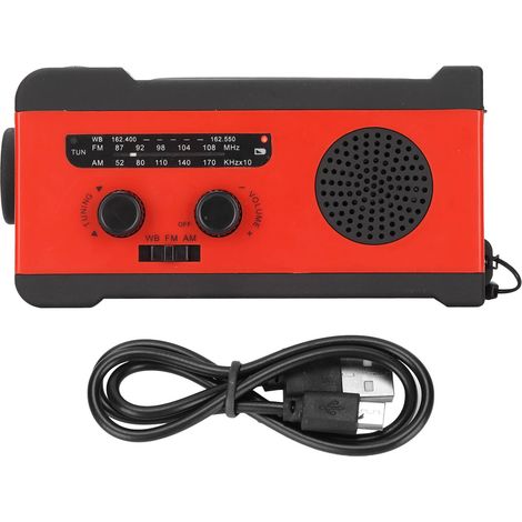 Radio météo solaire portable à manivelle avec lampe de poche d'urgence pour les urgences en extérieur (1/4)