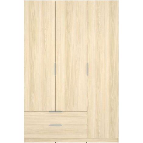 Armario ropero 3 puertas 2 cajones abatibles acabado roble claro/blanco, 203.5cm(alto) 136.6cm(ancho) 51.4cm(largo) (1/5)
