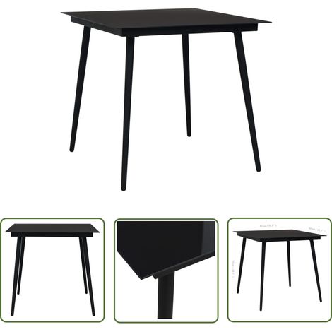 The Living Store Garten-Esstisch Schwarz 80x80x74 cm Stahl und Glas - Gartenstuhl - Esstisch - Balkonmöbel - Terrassenmöbeln - Edelstahl (1/4)