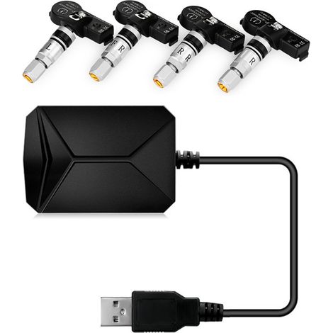 Sistema de alarma TPMS LIFCAUSAL con 4 sensores internos para Android, monitorización de la presión de los neumáticos mediante transmisión inalámbrica a través de USB. (1/5)
