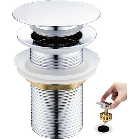 Ablaufgarnitur für Waschbecken, Ablaufgarnitur ohne Überlauf, Ablaufstopfen mit Siebkorb, Waschbecken mit 1/4"-Loch, Chrom, Silber (1/5)
