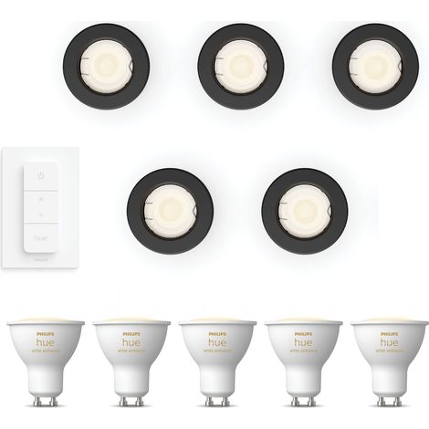 Philips Hue Peridot Set mit 5 nicht schwenkbaren Einbaustrahler GU10 (Schwarz) Warm bis Kaltweißes Licht - Inkl. Dimmschalter - White Ambiance (1/5)