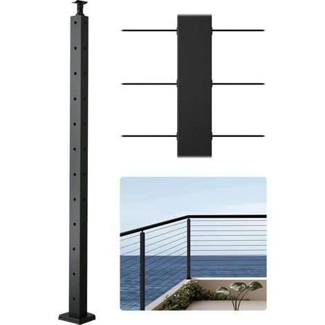 Poteau Garde Corps, 1067x25,4x50,8 mm, Poteau Rampe d'Escalier à Câble avec Trous Pré-percés en L, Support Horizontal et Incurvé, pour Main Courante, Balustrades, Noir, 1JZLGZXHS10607YXO001V0 (1/5)
