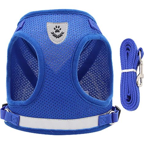 Arnés y correa para gato, arnés de pecho ajustable para gatito, chaqueta de malla suave y transpirable con tiras reflectantes, S, Azul (1/5)