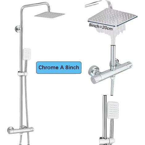 Duscharmatur-Set, thermostatgesteuert, Doppelgriffe, Chrom, 8 Zoll (1/2)