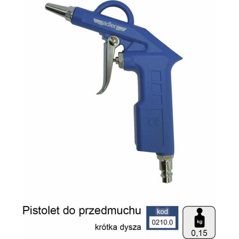 Adler Pistola de soplado, herramienta neumática para limpieza de maquinaria y talleres, flujo de aire optimizado, diseño ergonómico, alta resistencia y durabilidad, color metálico.