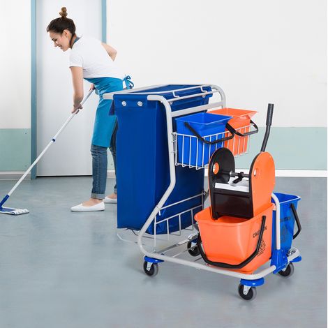 Carrello per pulizia con 4 secchi, pressa per mop e sacco, 93 x 80 x 97 cm DESVIAE (1/5)