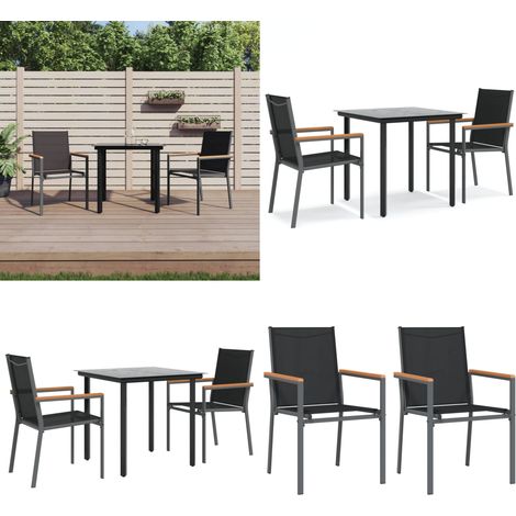 Ensemble à manger de jardin 3 pcs noir textilène et acier - Table de jardin - Chaise de jardin (1/5)