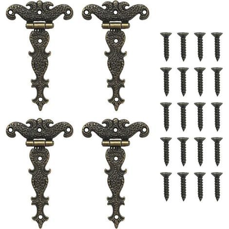 BUNTHAUS CSPARKV Lot de 4 charnières rétro en T avec vis pour armoires, fenêtres, caisses en bois, portes de grange, portes de hangar (1/4)