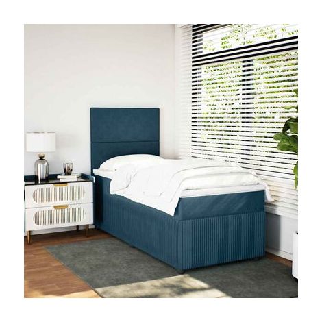 Sommier de style Snowco et matelas en velours bleu de 80 × 200 cm, velours doux et confortable, pour chambre, décor moderne, facile à assembler (1/5)