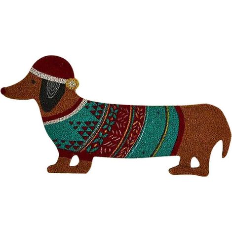 Paillasson de Noël mignon, tapis de bienvenue antidérapant en forme de teckel pour l'entrée (1/4)