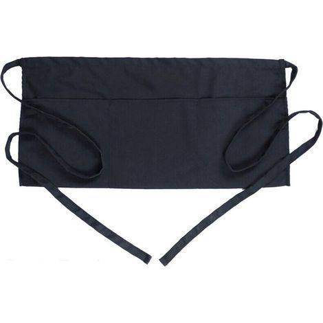 Tablier de serveur 3 poches en polyester résistant à l’eau, ceinture longue et coutures renforcées – demi-tablier professionnel (1/4)