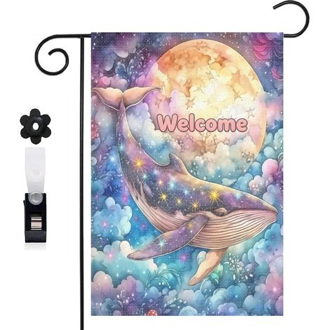 Drapeau de jardin 30 x 45 cm motif baleine et mer calme toile double face extérieure (1/5)