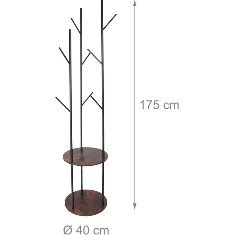 Elegante appendiabiti rotondo dal design industriale 175 x 40 x 40 cm con 8 ganci e 2 ripiani in metallo nero opaco 130017657