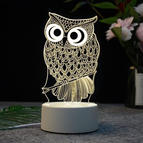 QORVA-Veilleuse 3D en forme de hibou veilleuse décorative hibou usb monochrome