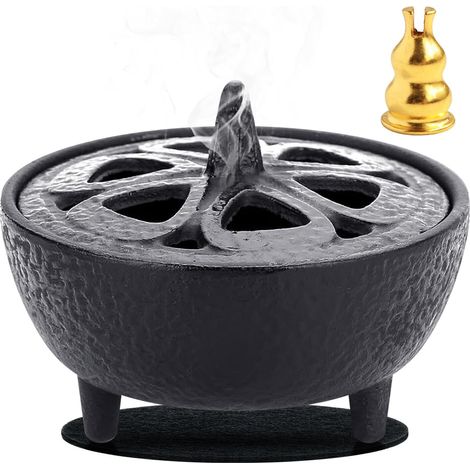 Porte-Encens en Fonte avec Couvercle Forme Lotus, Bruleur Encens Aromathérapie et Pleine Conscience, Encensateur Décoration Intérieur zen Orientale Traditionnelle pour Salle de Bain, Chambre à Coucher (1/5)