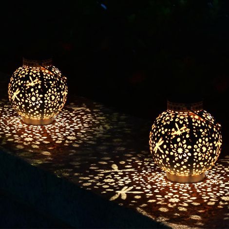 Lanterne Solaire Extérieure Jardin avec Découpe Ombre Portée, Luminaire Solaire Suspendu Éclairage Paysager