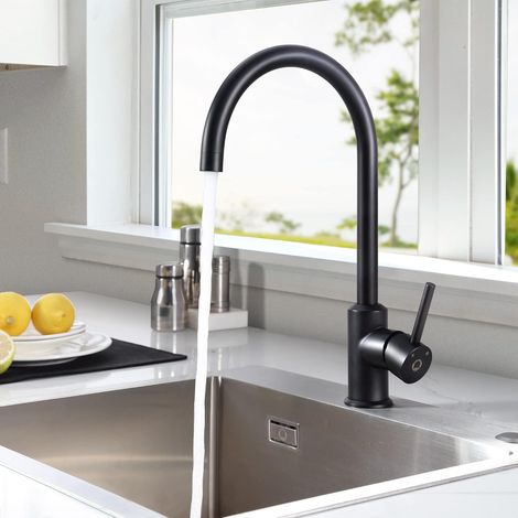 Robinet de cuisine en acier inoxydable brossé, robinet de cuisine haute pression rotatif à 360°, mitigeur de cuisine (noir)