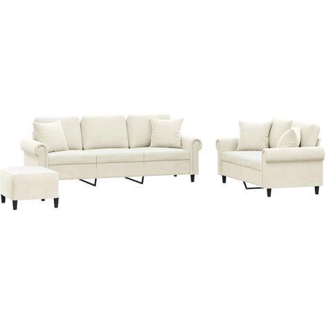 Set di Divani 3 pz con Cuscini Crema in Velluto (1/5)