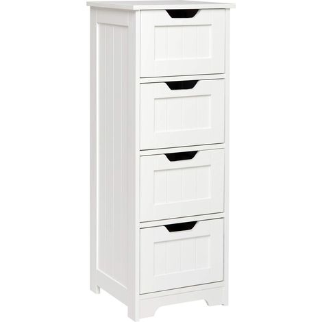 Mondeer Mobiletto Bagno, Cassettiera Armadietto Bagno da 4 Cassetti in legno Salvaspazio 30 x 30 x 82 cm per Bagno Soggiorno Corridoio Camera da letto Bianco