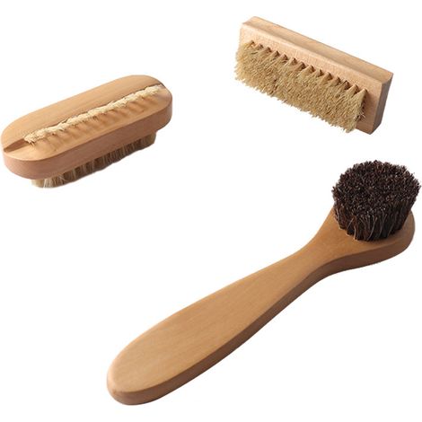 Filiyano-Lot de 3 brosses de nettoyage en bois à poils de sanglier : brosse à main double face, brosse à ongles, brosse pour disques de jade et noix (1/5)