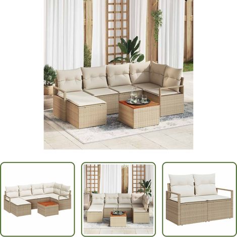Gartentisch -  Gartensofa-set mit Kissen 7 pcs Beige Poly-Rattan (1/5)