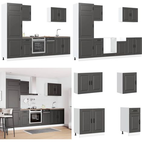 Set Mobili da Cucina 7 pz Kalmar Neri Legno Multistrato - Armadi da cucina - Pensili da cucina