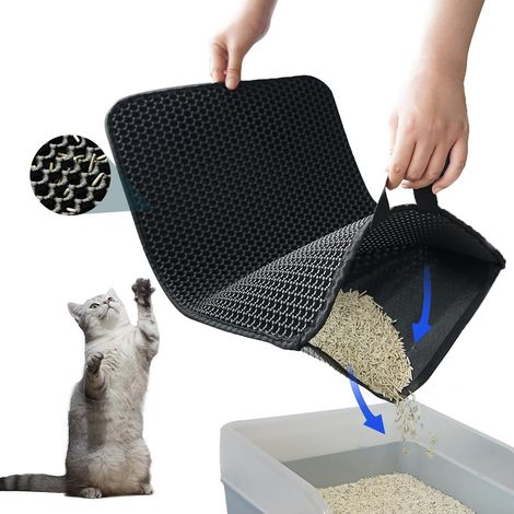 Tapis pour litière pour chat, tapis pour bac à litière avec poignée dissimulée, couche arrière antidérapante améliorée, grand tapis anti-dispersion et anti-urine pour chat (1/5)