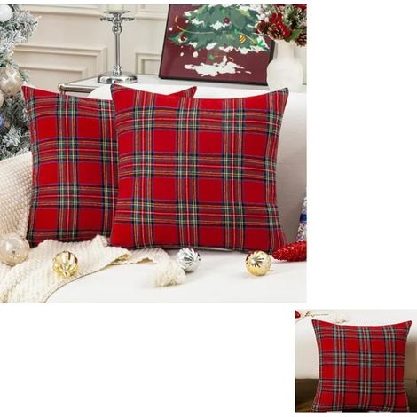 Housses de Coussin Noël 45x45 Rouge Tartan Ecossaise Taies d'oreiller à Carreaux Décoratives Plaid Douces Housse Coussin Noel 2Pcs (1/3)