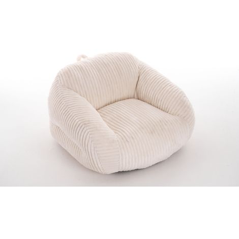 Fauteuil Pouf en Velours à Rayures Beige pour Adultes, Sans Montage (1/5)