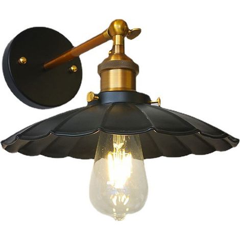 Applique murale de style rétro, avec un abat-jour en fer forgé de 22 cm de diamètre, ampoule Edison E27, convient aux chambres, couloirs, cafés, greniers et autres espaces intérieurs (noir). (1/3)