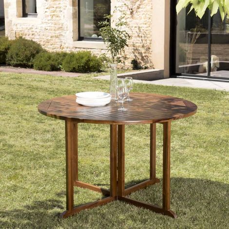 MAEVA - Table de jardin 4/5 pers.- table ronde rabats bois teck huilé (1/5)