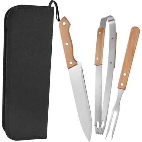 1 ensemble d'ustensiles en acier pour churrasco comprenant une pince, une fourchette et un coupe-barbecue pour grillades en extérieur (1/5)