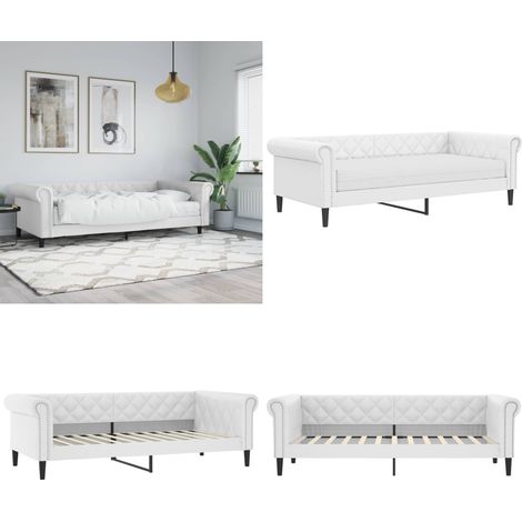 Tagesbett mit Matratze Weiß 90x200 cm Kunstleder - Schlafsofa - Couchbett (1/5)
