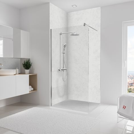 Schulte – Lot de 2 panneaux muraux 100 x 255 cm marbre – Revêtement étanche pour douche – Installation rapide sans poussière – Découpe facile