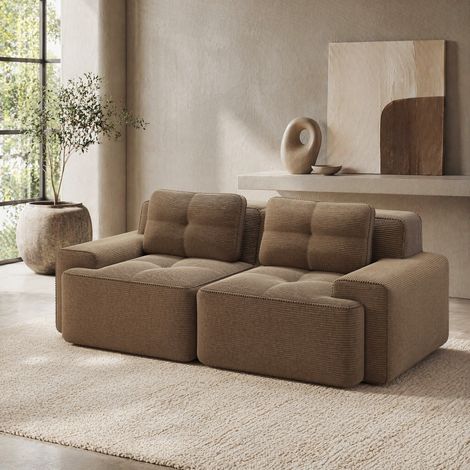 Divano modulare 204x104x69 cm in tessuto marrone, salvaspazio per soggiorno FloraGrace (1/5)