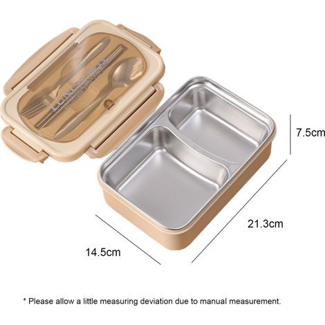 Boîte à lunch portable en acier inoxydable 304, étanche, compatible micro-ondes, avec compartiments alimentaires, cuillère et baguettes incluses. (1/5)